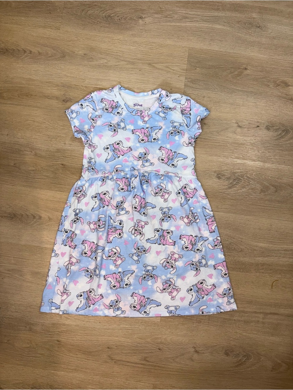 Disney Pink and Blue Stitch Print Casual Dress